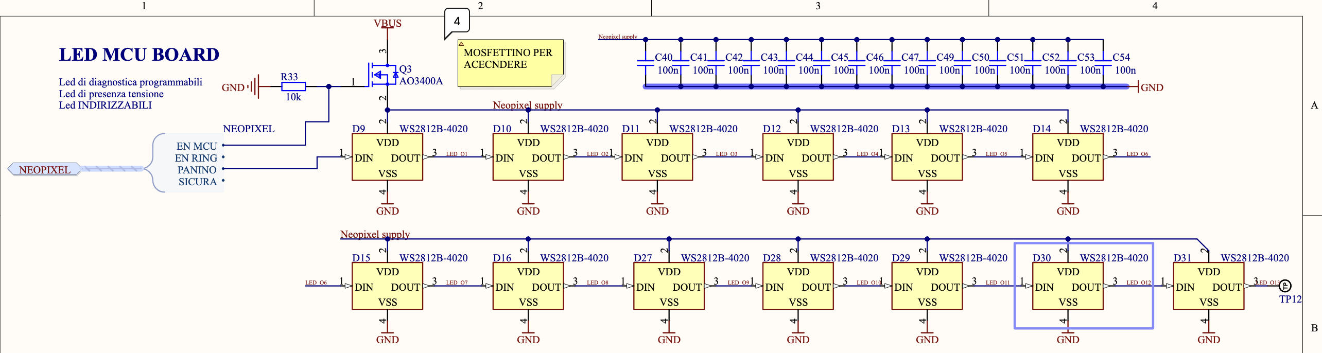 Parte dello schema elettrico che effettivamente contiene i led